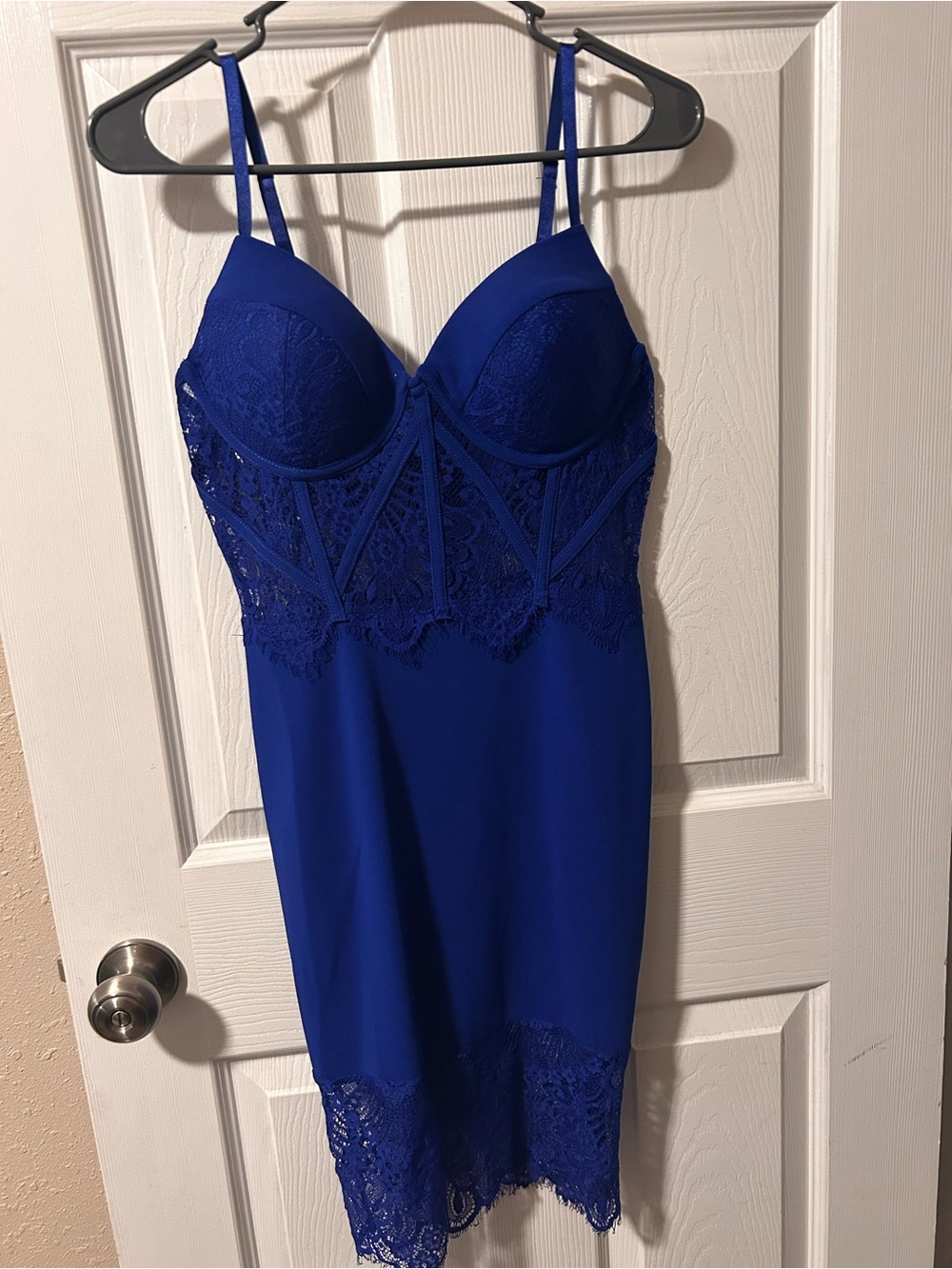 Entry Royal Blue Lace Mini Slip Dress with Built-In Cups